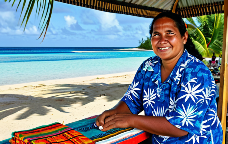 나우루 치안 및 안전 - Island Life & Respect**

A friendly local Nauruan woman in traditional, fully clothed attire, sellin...