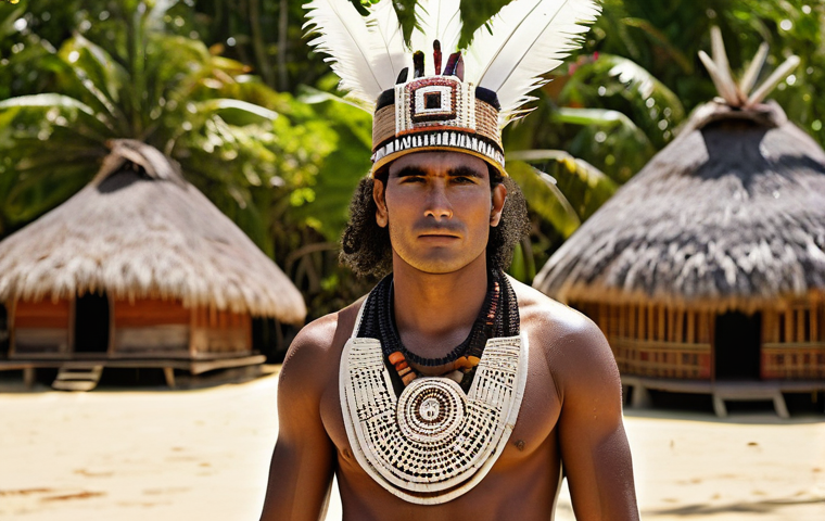 나우루 전통 의상 - **Prompt for Nauruan Woman in Traditional Attire:**
    "A graceful Nauruan woman stands on a pristi...