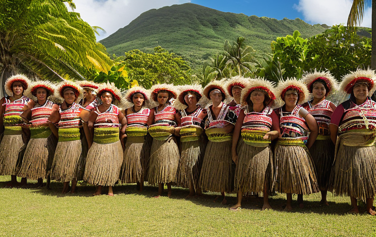 나우루 전통 의상 - **Prompt for Nauruan Man in Ceremonial Attire:**
    "A proud Nauruan man, standing firmly, showcasi...