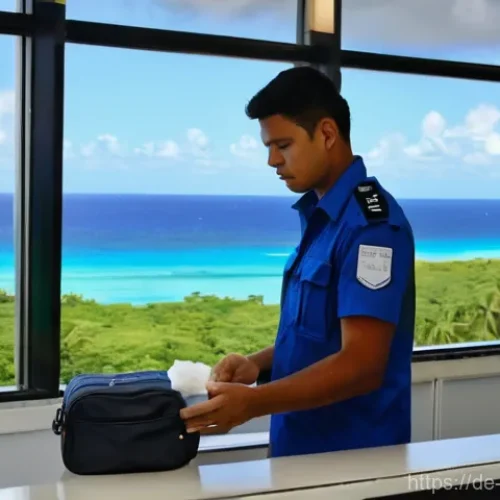 나우루에서 금지된 물품 - **Prompt:** A traveler in their early 30s, dressed in comfortable, modest safari-style travel clothe...