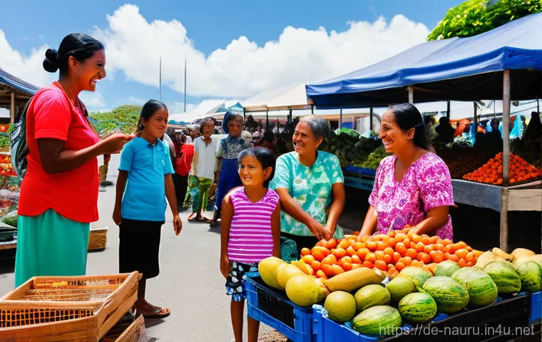 나우루에서 영어 사용 여부 - Image Prompt 1: Nauruan Market - A Blend of Tradition and Modernity**
