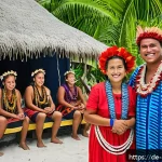 Home 17 나우루 인구 및 민족 구성 - A vibrant cultural festival scene on Nauru island featuring a diverse group of people dressed in tra...