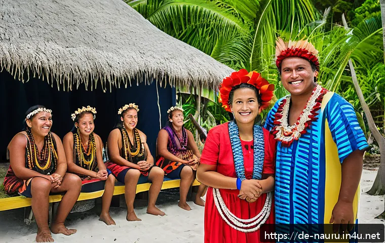 나우루 인구 및 민족 구성 - A vibrant cultural festival scene on Nauru island featuring a diverse group of people dressed in tra...